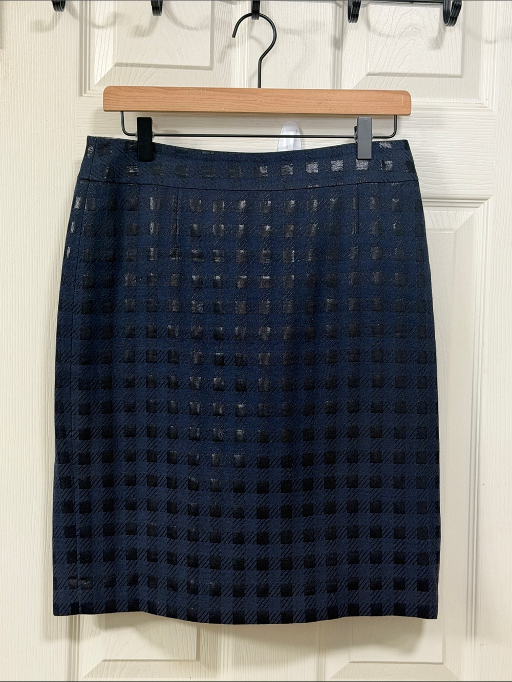 Banana Republic Navy Black Check Pencil Skirt Office Wear Business Casual Career